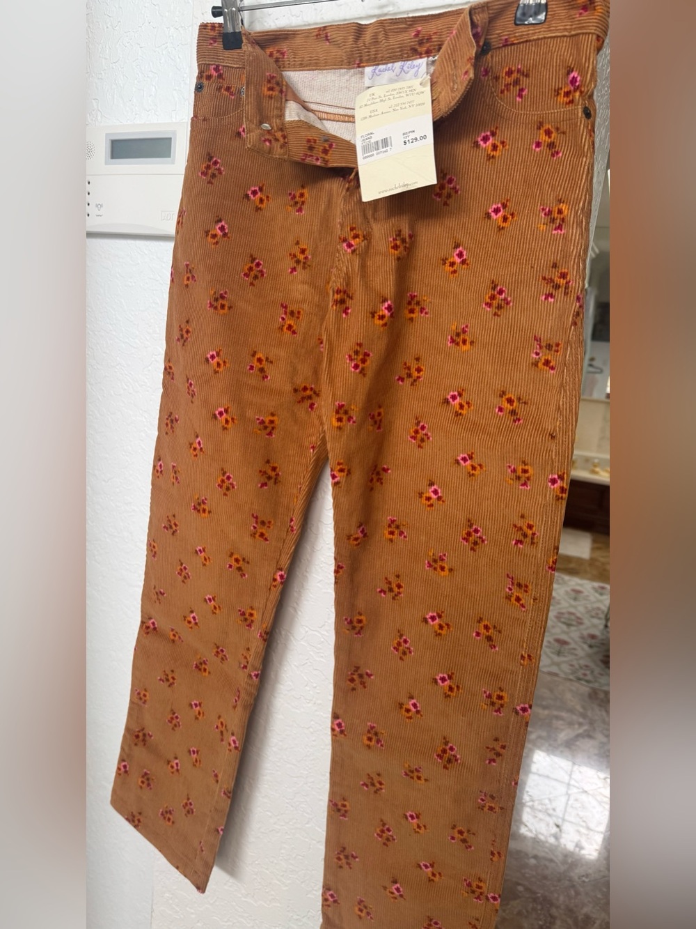 Rachel Riley Girls 12Y Floral Corduroy Jeans NWT Camel Brown Fall Cottagecore
